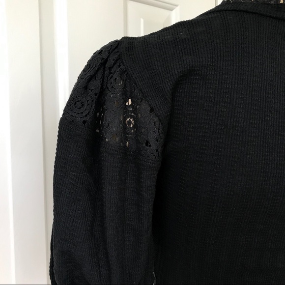 NWT free people bubble sleeve lace black top S - Picture 2 of 8